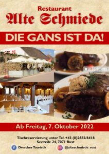 Gans Ganslessen Restaurant Alte Schmiede Rust am Neusiedler See Drescher Touristik DRescher Line